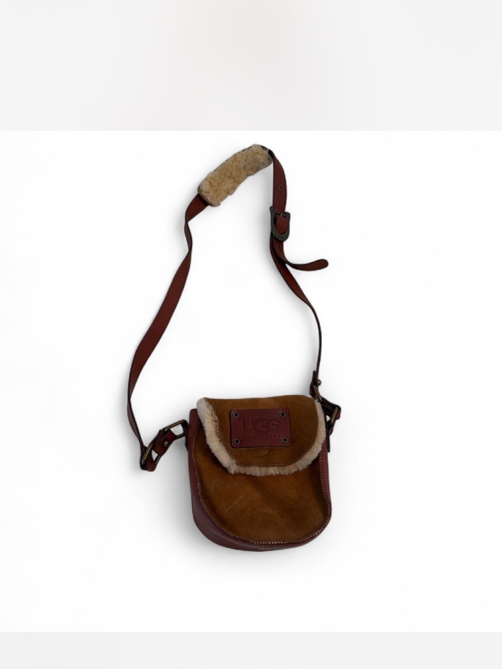 UGG Chestnut & Tan Shearling-Trim Saddle Crossbody